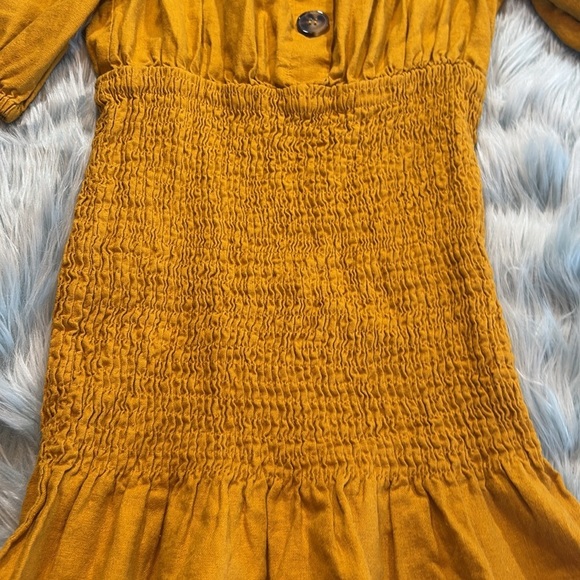 Zara Linen Off The Shoulder Smocked Mustard Dress sz S - Picture 6 of 10